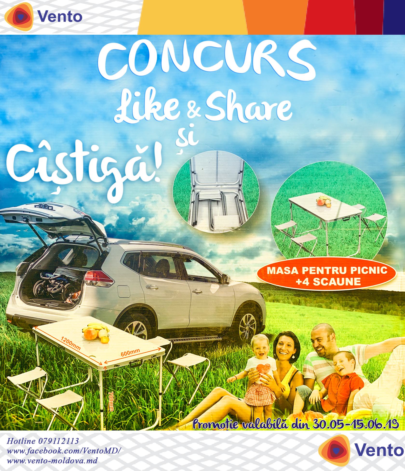 👨‍👩‍👧‍👦🔥Concurs ✅
🔥☀️Vara aceasta o petrecem la maxim împreună cu Vento-Moldova 👍🆙⛽️
✨Cîștigă un set pentru picnic "Masă + 4 scaune" de la Vento-Moldova⛽️✅
 👍Dă LIKE paginii, share public la postare, scrie în comentariu "💝Vara" și urmărește extragerea! 🤩🔝⛽️